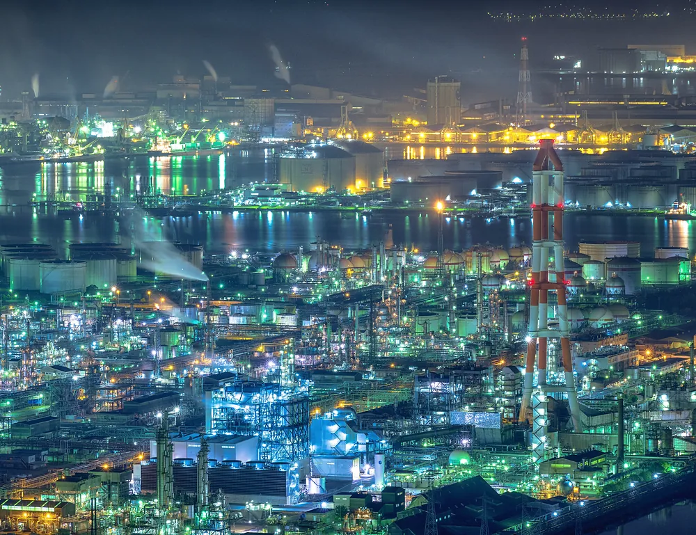 Industrial plant lit at night